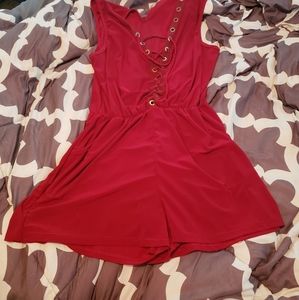 Red lace-up romper